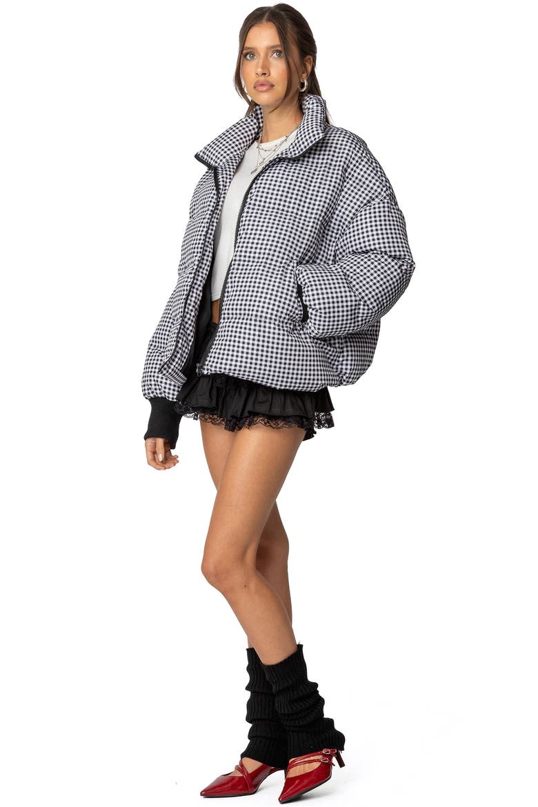 Gingham Oversize Quilted Puffer Jacket, Alternate, color, BLACK-AND-WHITE