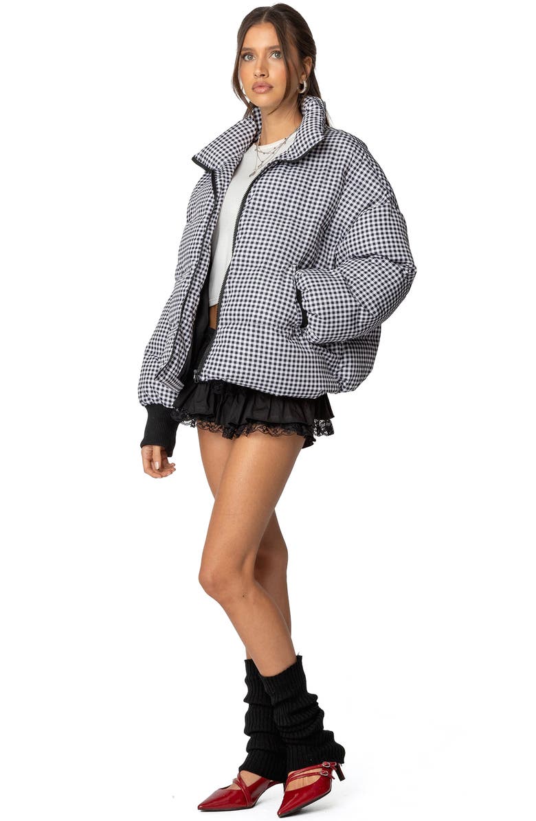 EDIKTED Gingham Oversize Quilted Puffer Jacket, Alternate, color, Black-And-White