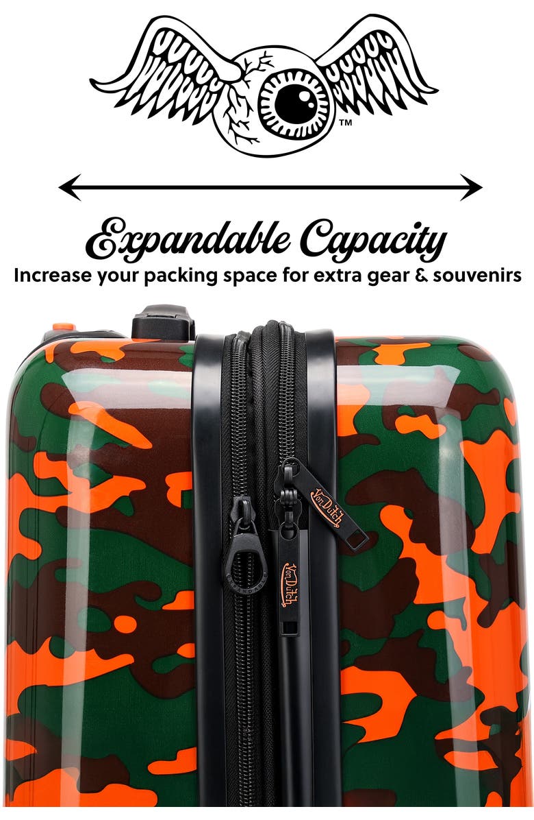 Von Dutch Orange Camo Expandable Hardside Spinner Carry-on Suitcase, Alternate, color, Orange Camo