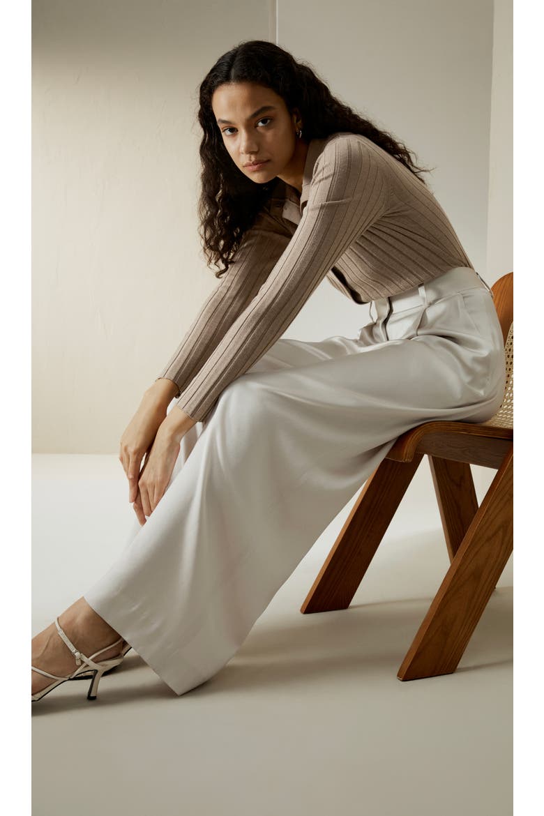 High-Waisted Wide Leg Dense Silk Pants, Alternate, color, Pale Gray