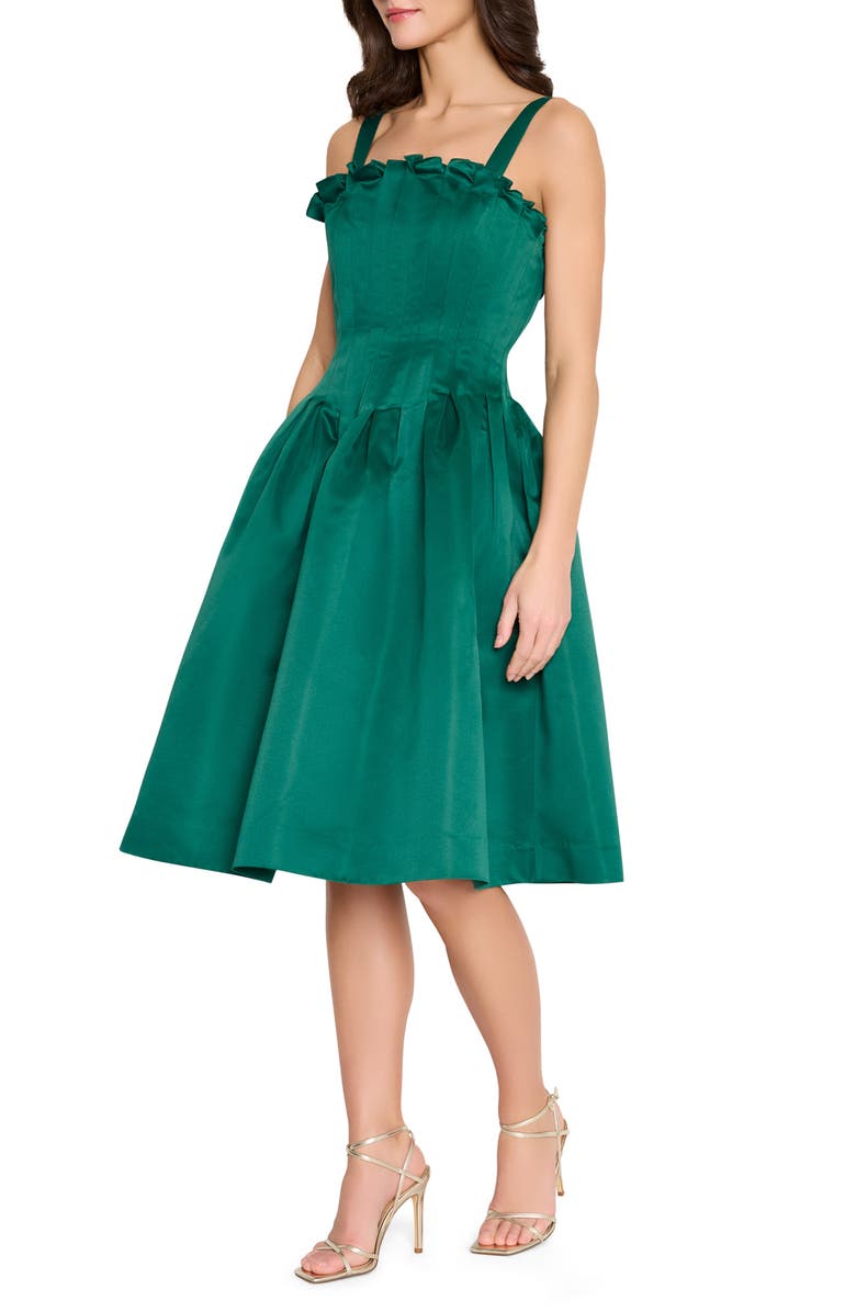 Tahari ASL Ruffle Pleated Fit & Flare Cocktail Dress, Alternate, color, Jewel Green