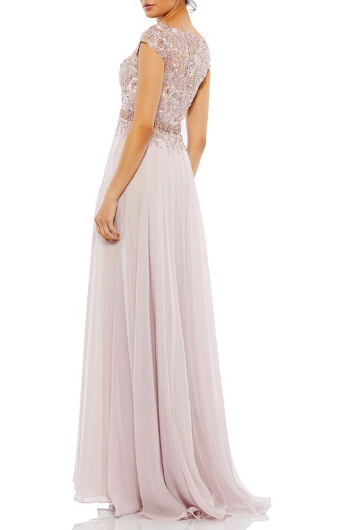 Mac Duggal Embellished Cap Sleeve Bodice Flowy Gown In Rose