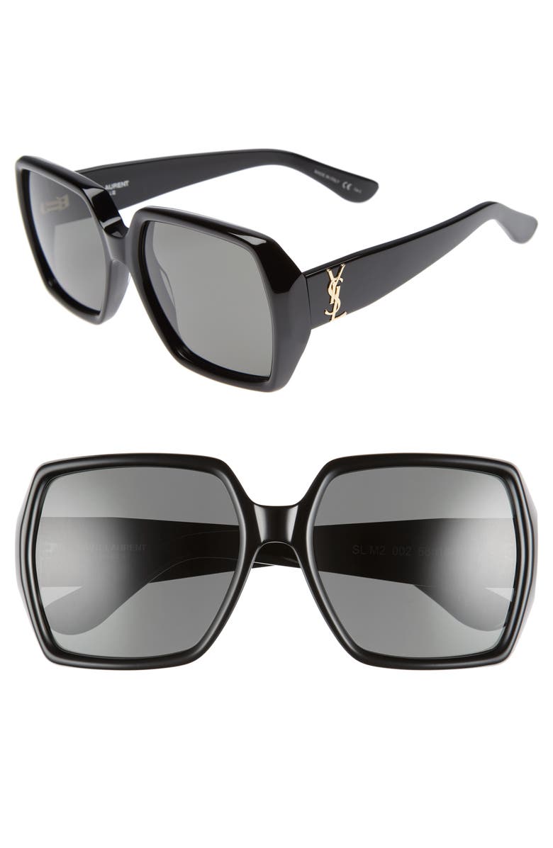 Saint Laurent 58mm Square Sunglasses, Main, color, 