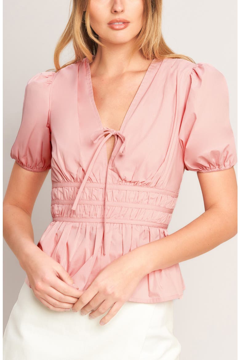 Solid Puff Sleeve Peplum Top, Alternate, color, BABY PINK