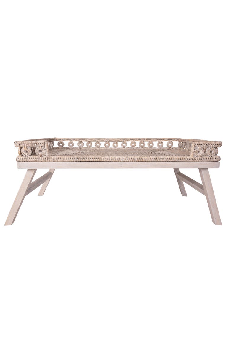 Artifacts Rattan Inna Design Breakfast Tray with Wooden Legs, Alternate, color, White Wash