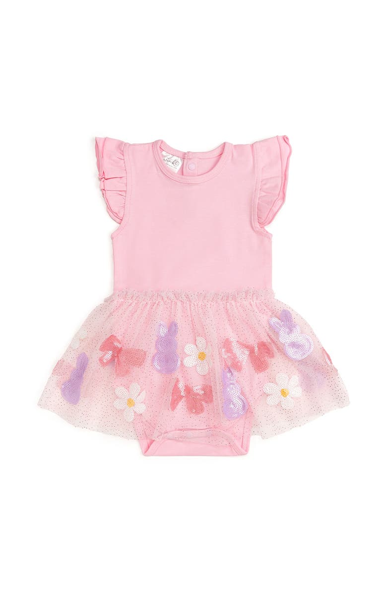 Sweet Wink Bunny Bow Sequin Easter Short Sleeve Tutu Bodysuit, Main, color, 
