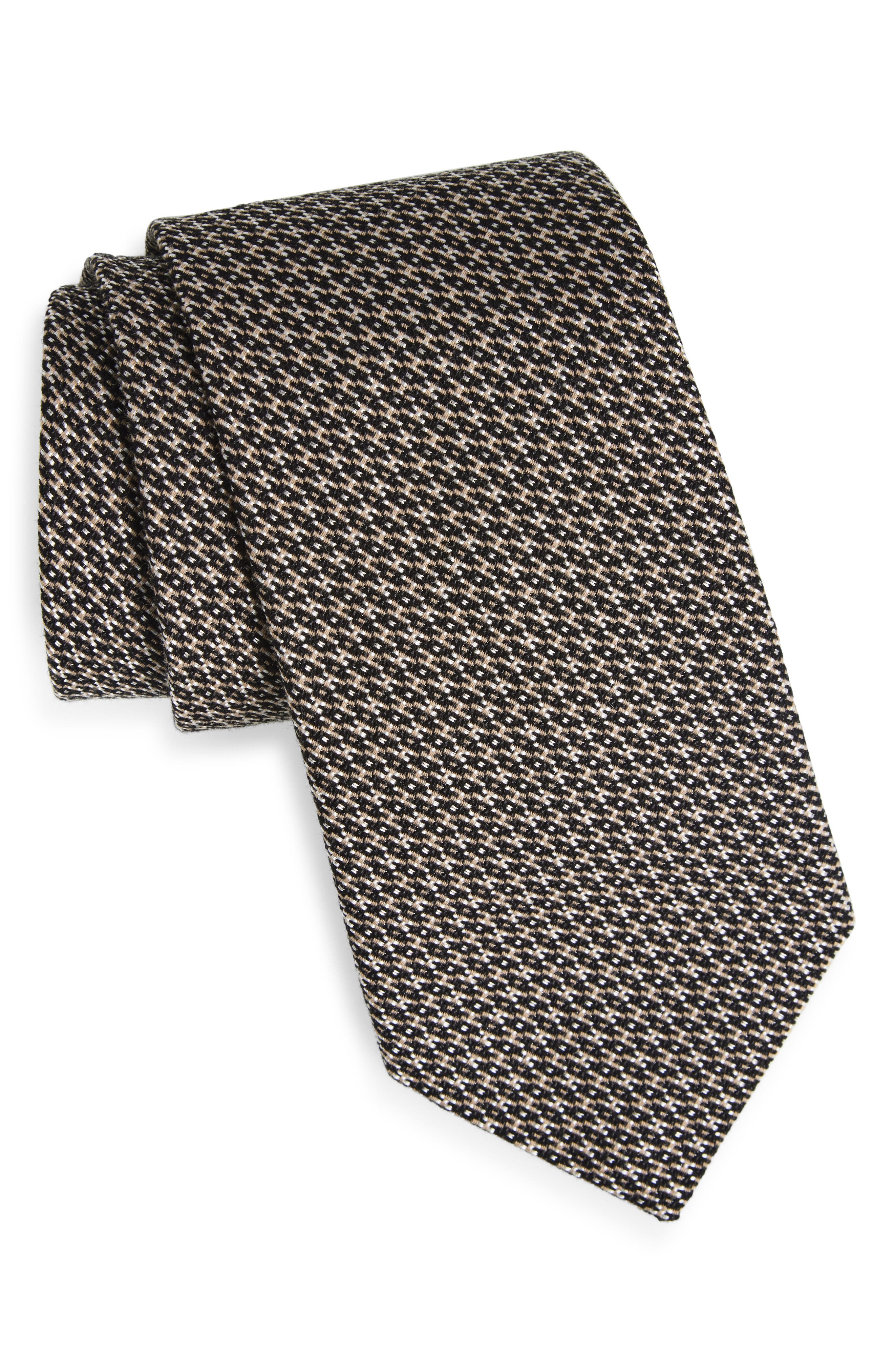 BOSS Angled Check Cotton & Silk Tie in Medium Brown 