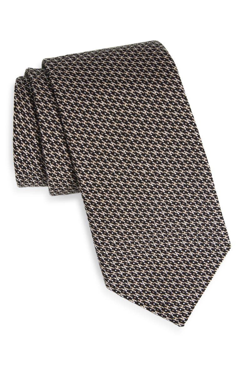 Angled Check Cotton & Silk Tie, Main, color, MEDIUM BROWN