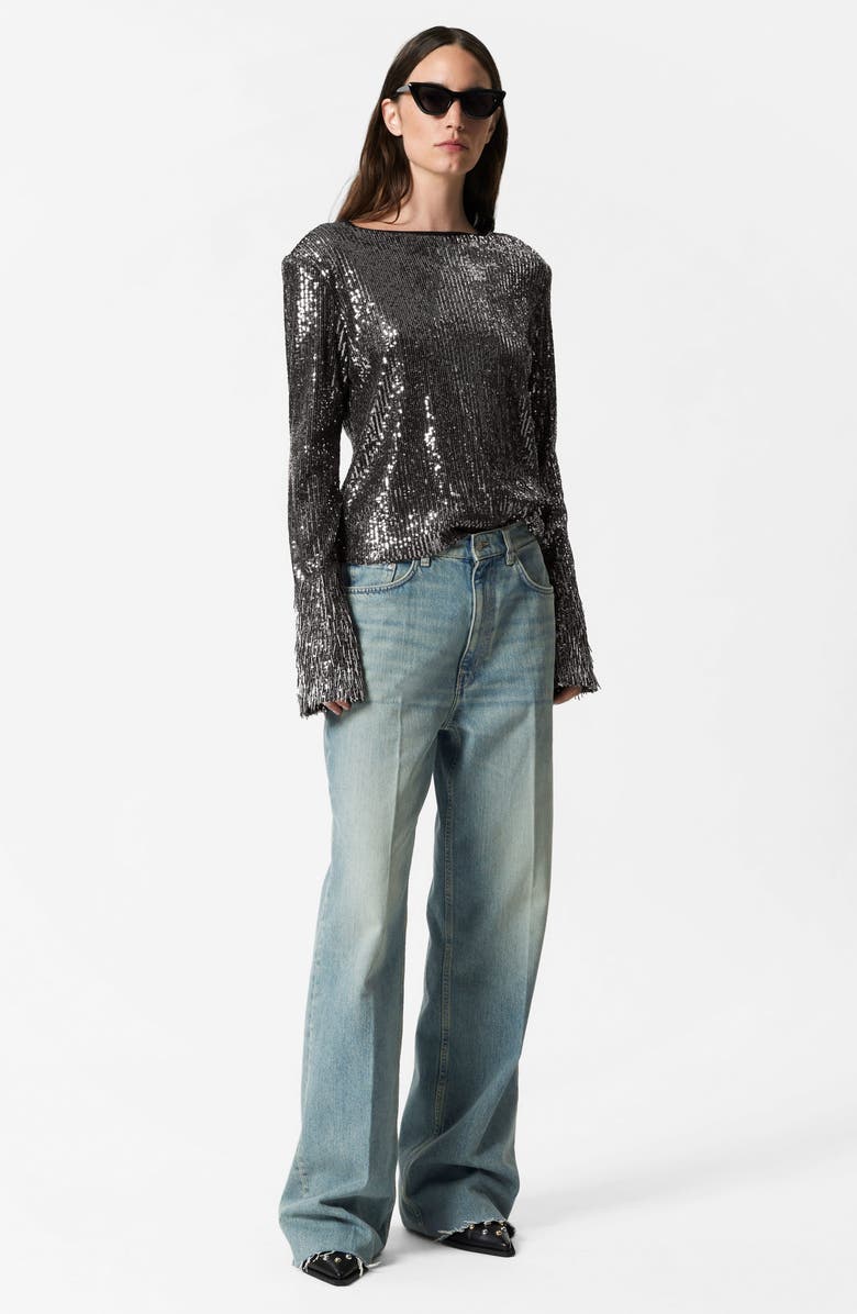 & Other Stories Flared Sleeve Sequin Top, Alternate, color,
