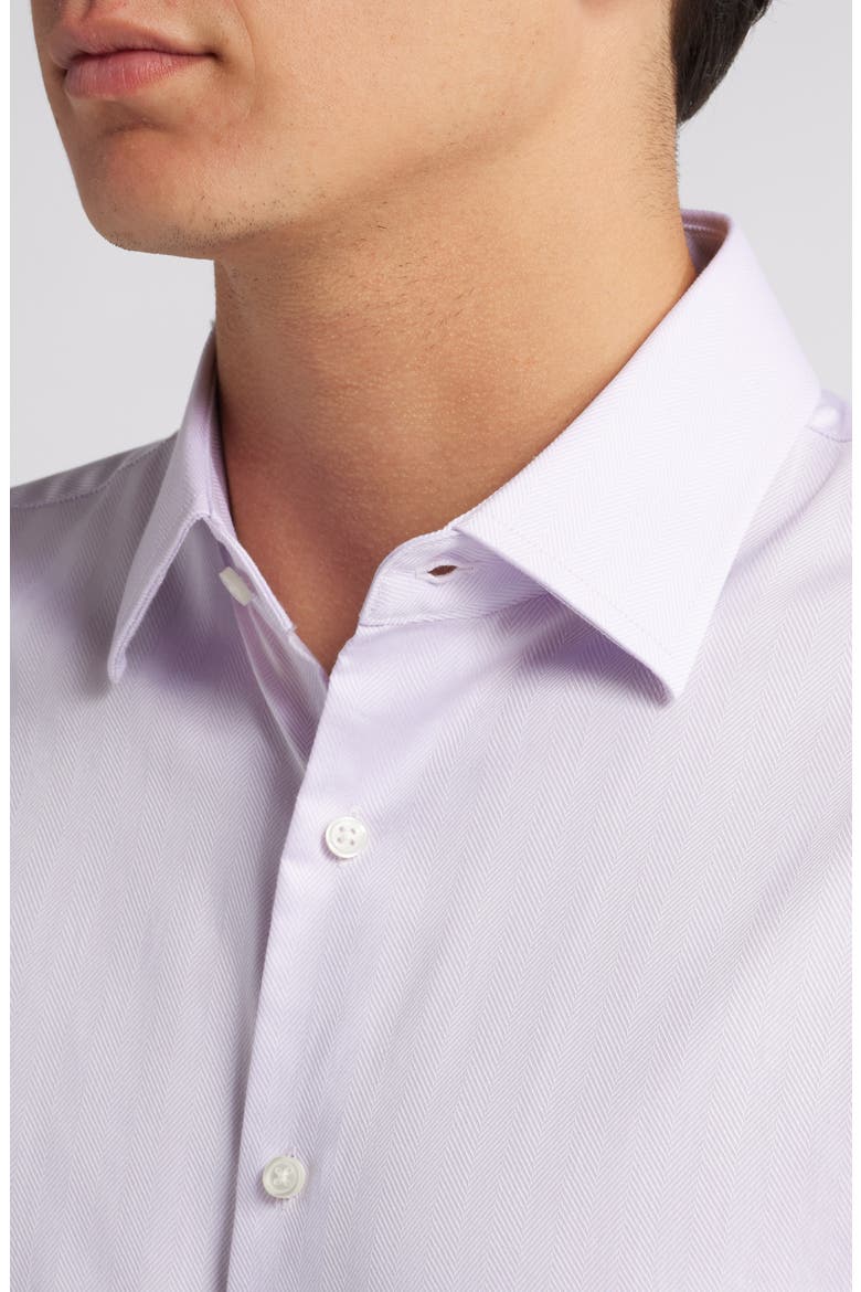 Trim Fit Herringbone Dress Shirt, Alternate, color, PURPLE CALM HERRINGBONE