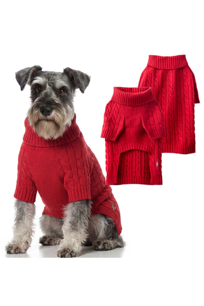 Gable Cable Knit Cashmere & Wool Pet Sweater, Alternate, color, REDDNU