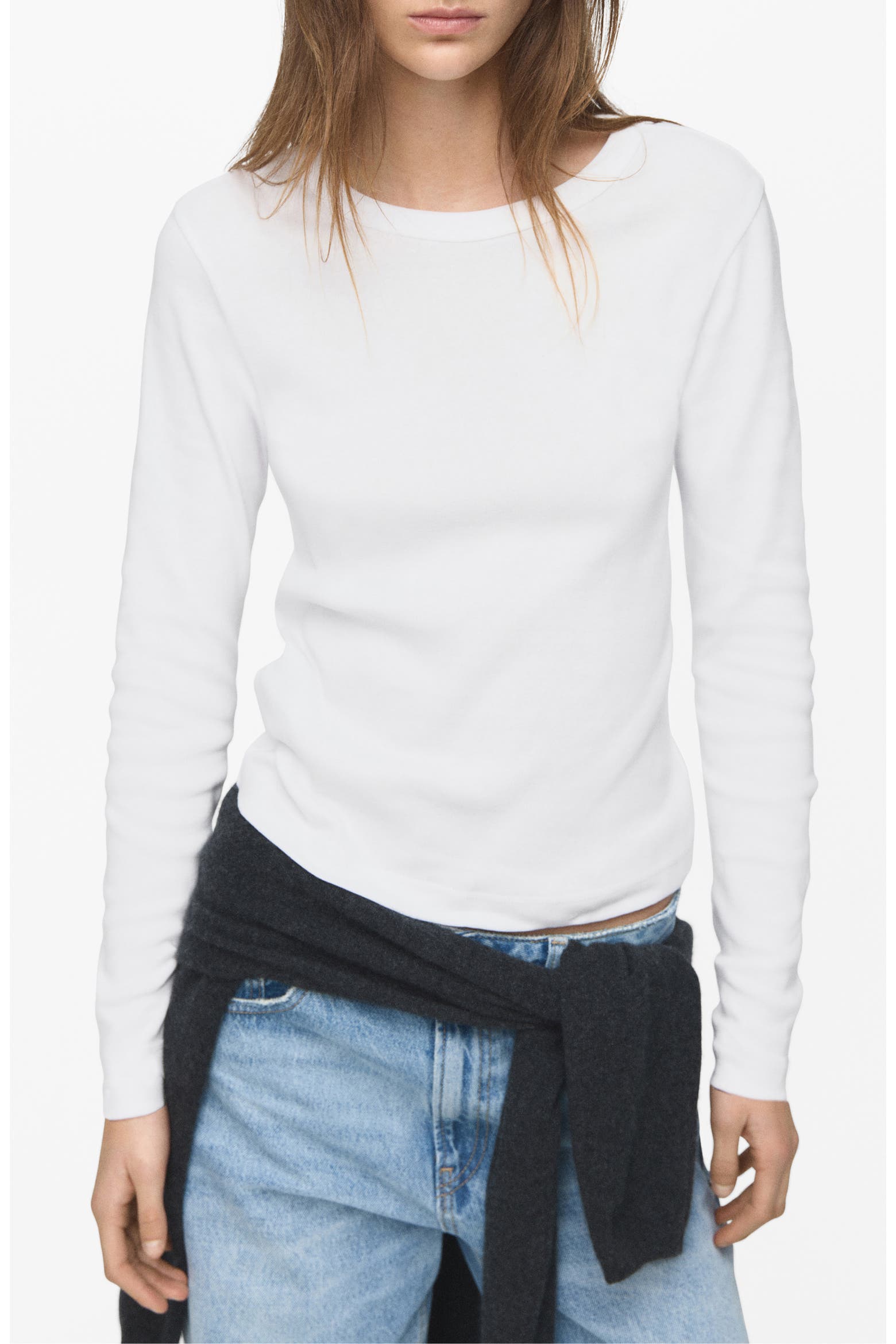 Small Ribs Rack MANGO Long Sleeve Cotton Rib T-Shirt (Women) | Nordstromrack