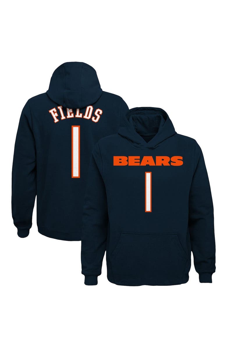 Outerstuff Youth Justin Fields Navy Chicago Bears Mainliner Player Name & Number Pullover Hoodie, Alternate, color, 