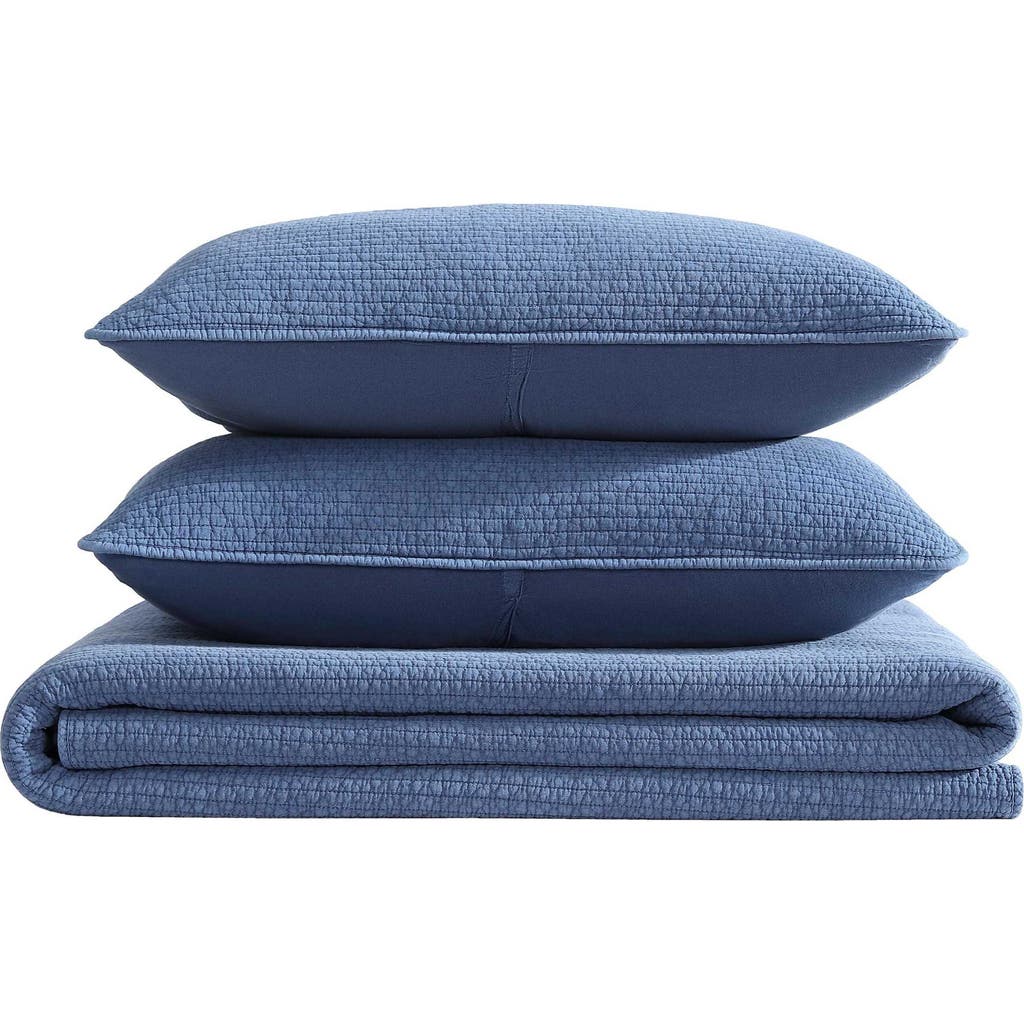 Nautica Seashore Stitch Enzyme Washed Reversible Quilt Set In Navy