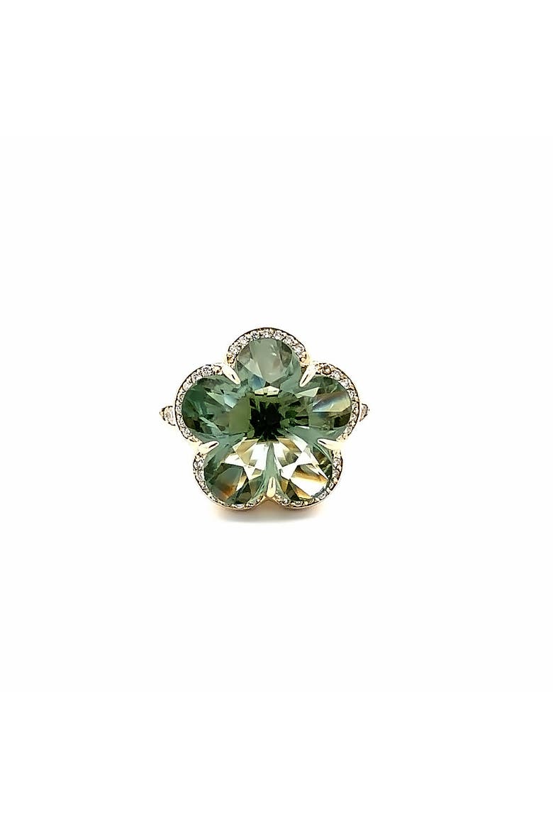 14K Yellow Gold Diamond and Green Amethyst Flower Ring, Main, color, yellow