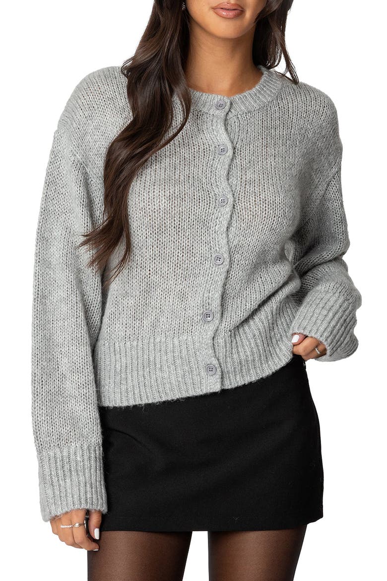 Freida Scalloped Fuzzy Cardigan, Main, color, GRAY-MELANGE