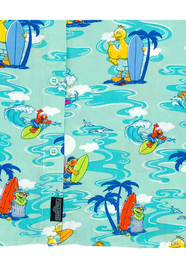 Hawaiian Short Sleeve Button-Down Shirt, Alternate, color, Aqua Wave