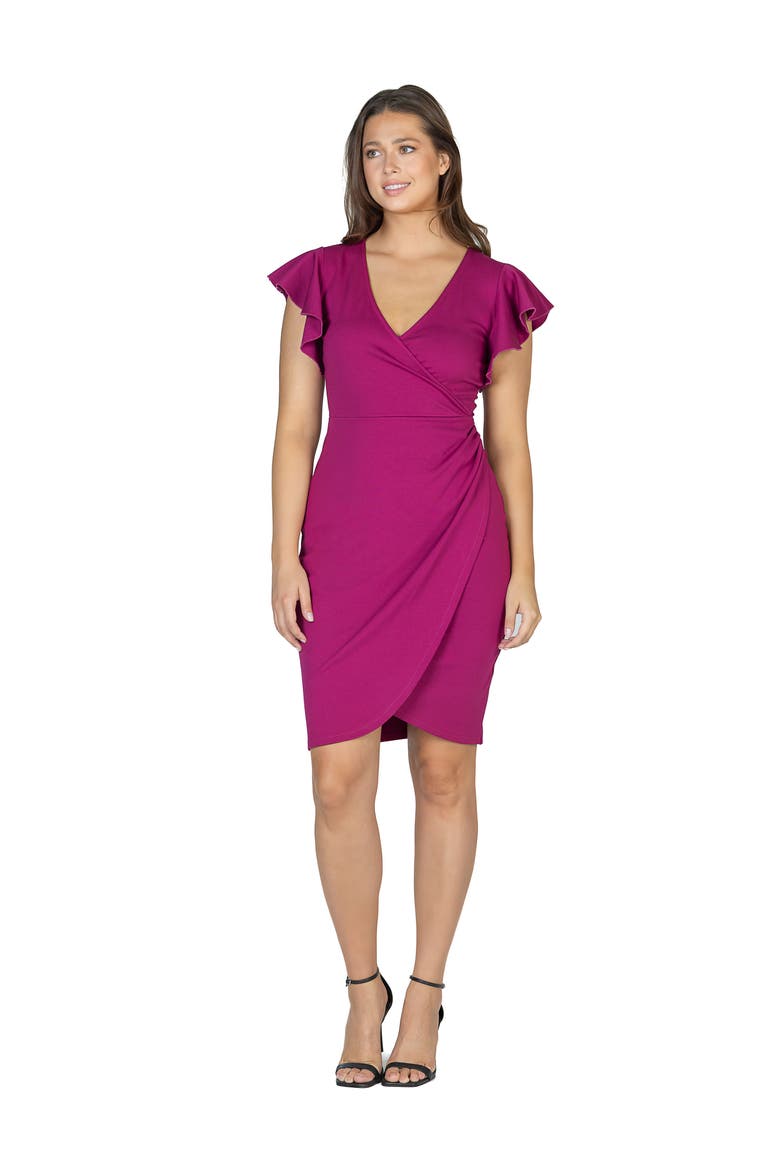 V-Neck Ruffle Sleeve Knee Length Dress, Main, color, Magenta