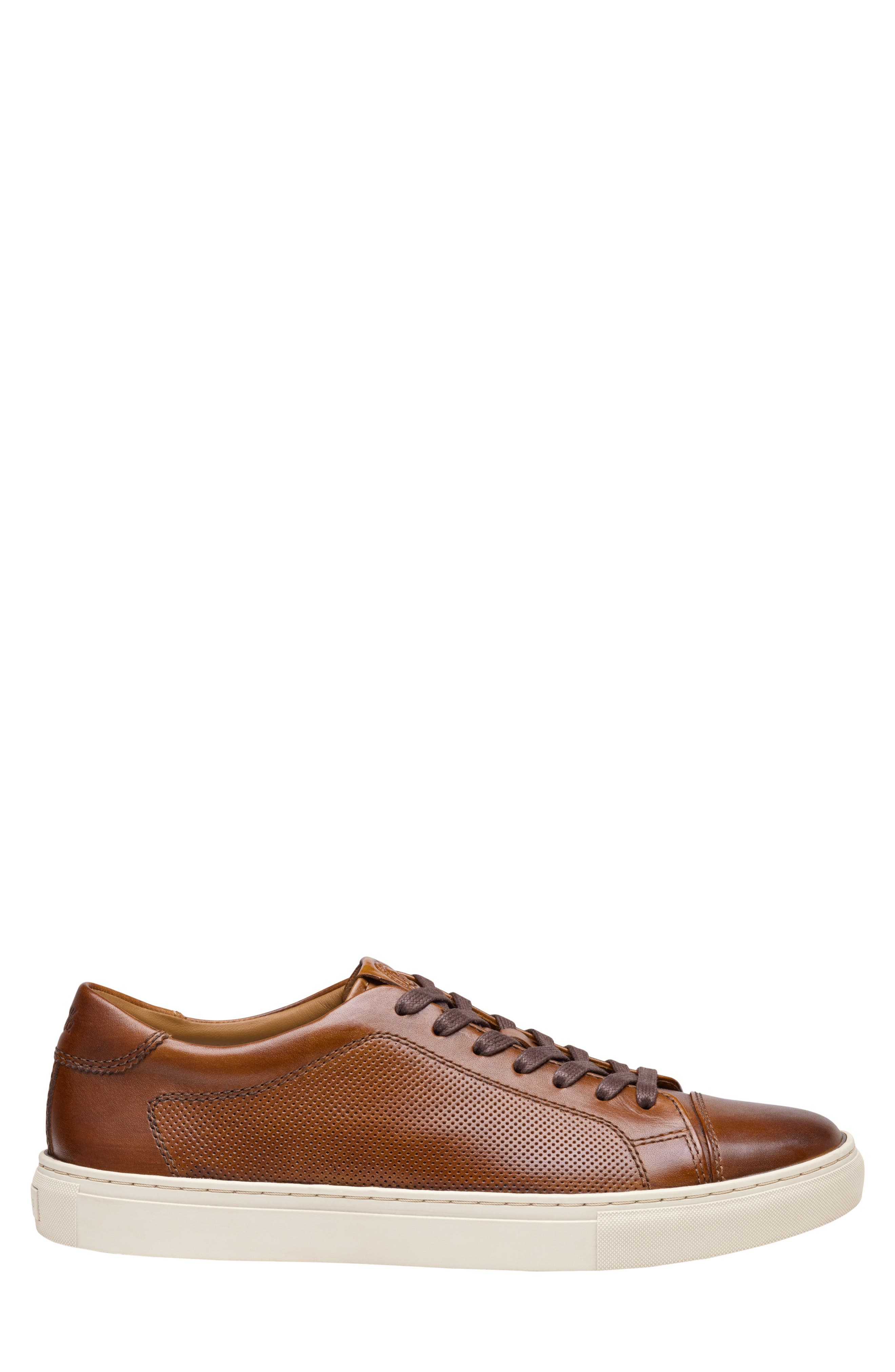 Luther Perforated Leather Sneaker, Alternate, color, COGNAC HAND-FINISHED FULL