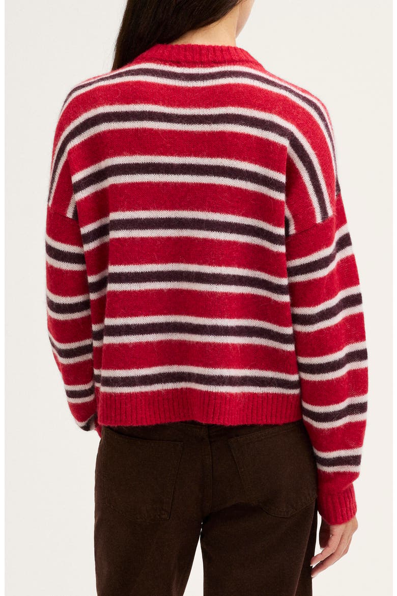 Stripe Crewneck Sweater in Alpaca Blend, Alternate, color, CRIMSON TRIO STRIPE