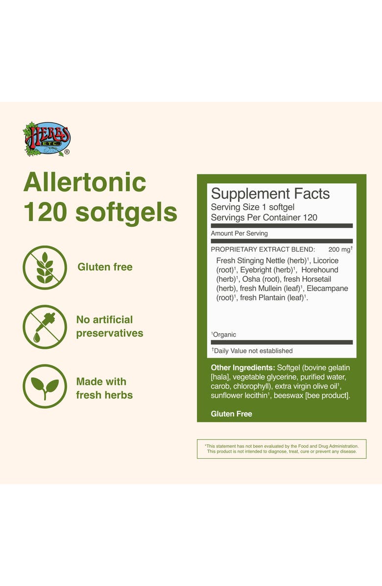 Herbs Etc. Allertonic Herbal Respiratory Support Softgels, 120 Count, Alternate, color, NO COLOR