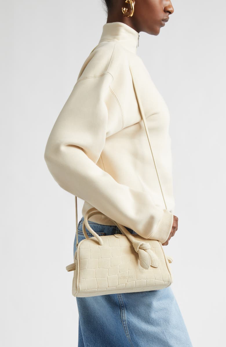 Jacquemus Le Petit Turismo Croc Embossed Suede Bowling Bag, Alternate, color, Ivory