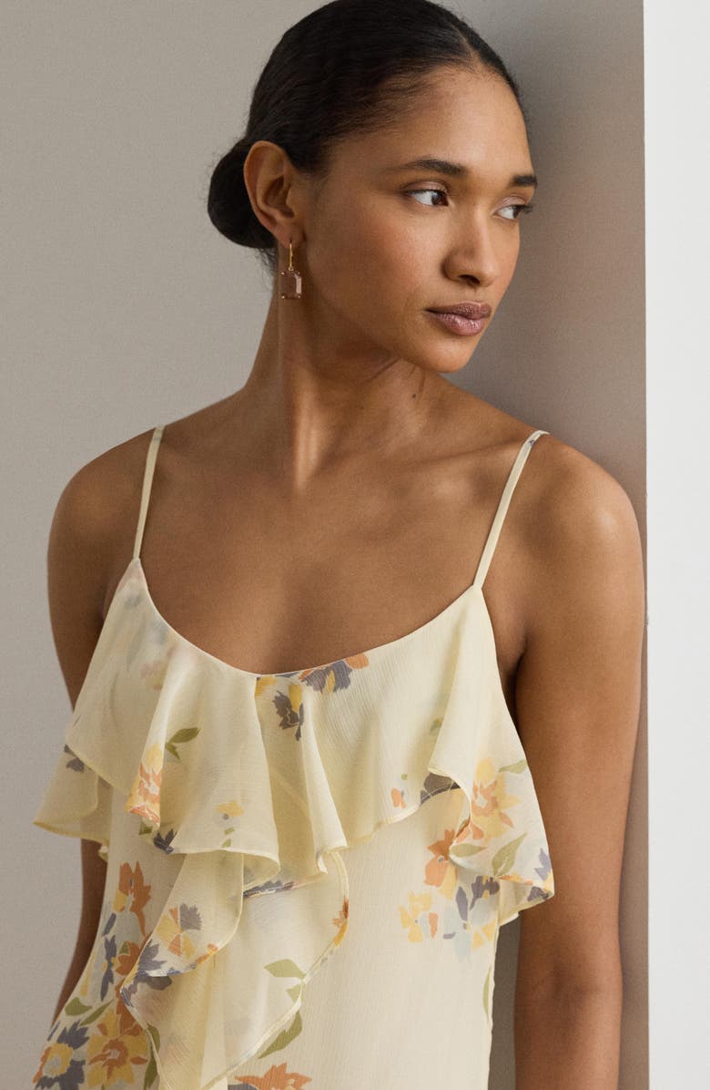 Lauren Ralph Lauren Ruffle Trim Tiered Georgette Gown, Alternate, color, Cream/ Multi
