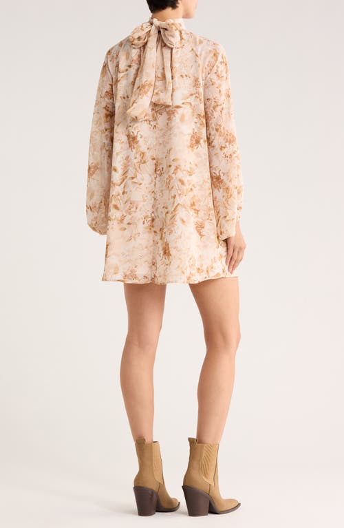Matty M . Evelyn Floral Mock Neck Long Sleeve Dress In Neutral