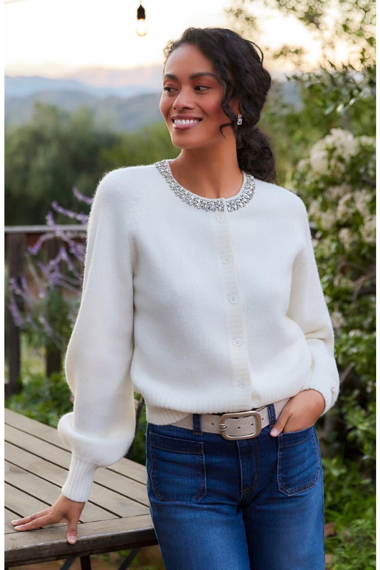 Embellished Cardigan, Alternate, color, CREAM