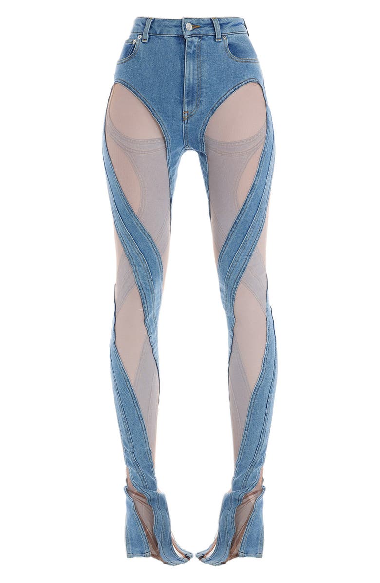 MUGLER Illusion Cutout Spiral Skinny Jeans, Alternate, color,