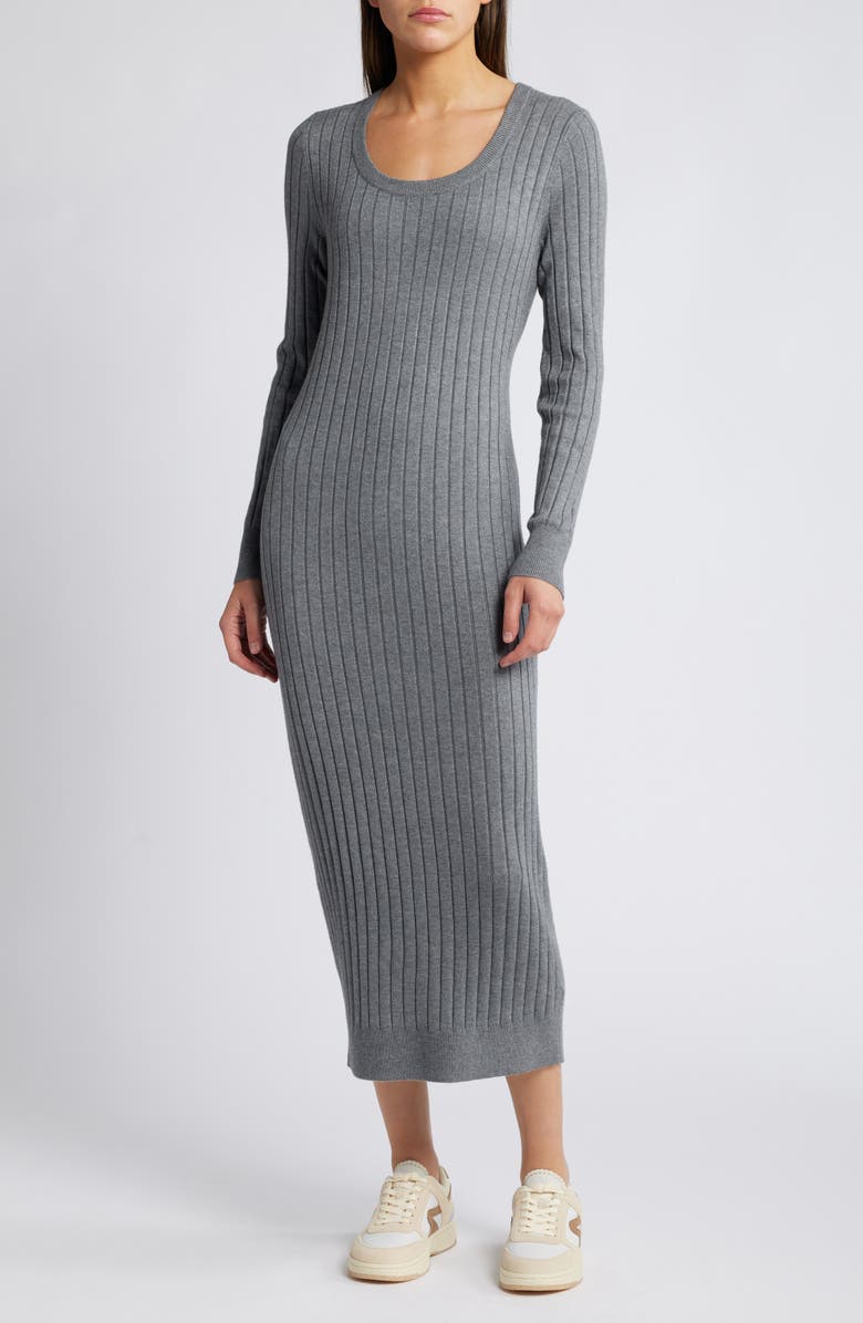 Treasure & Bond Scoop Neck Long Sleeves Rib Sweater Dress, Main, color, 