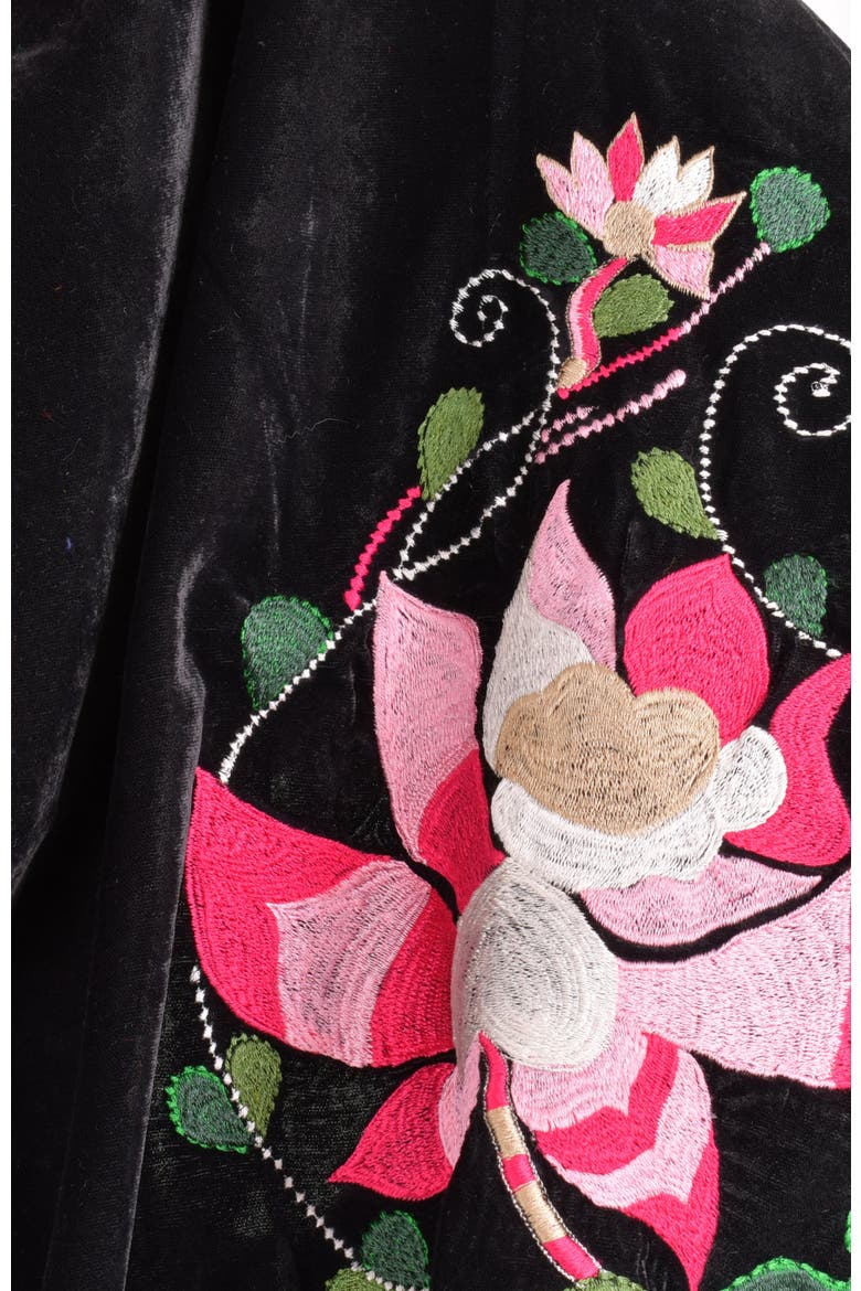 Hand Embroidered Velvet Scarf, Alternate, color, Jet Black