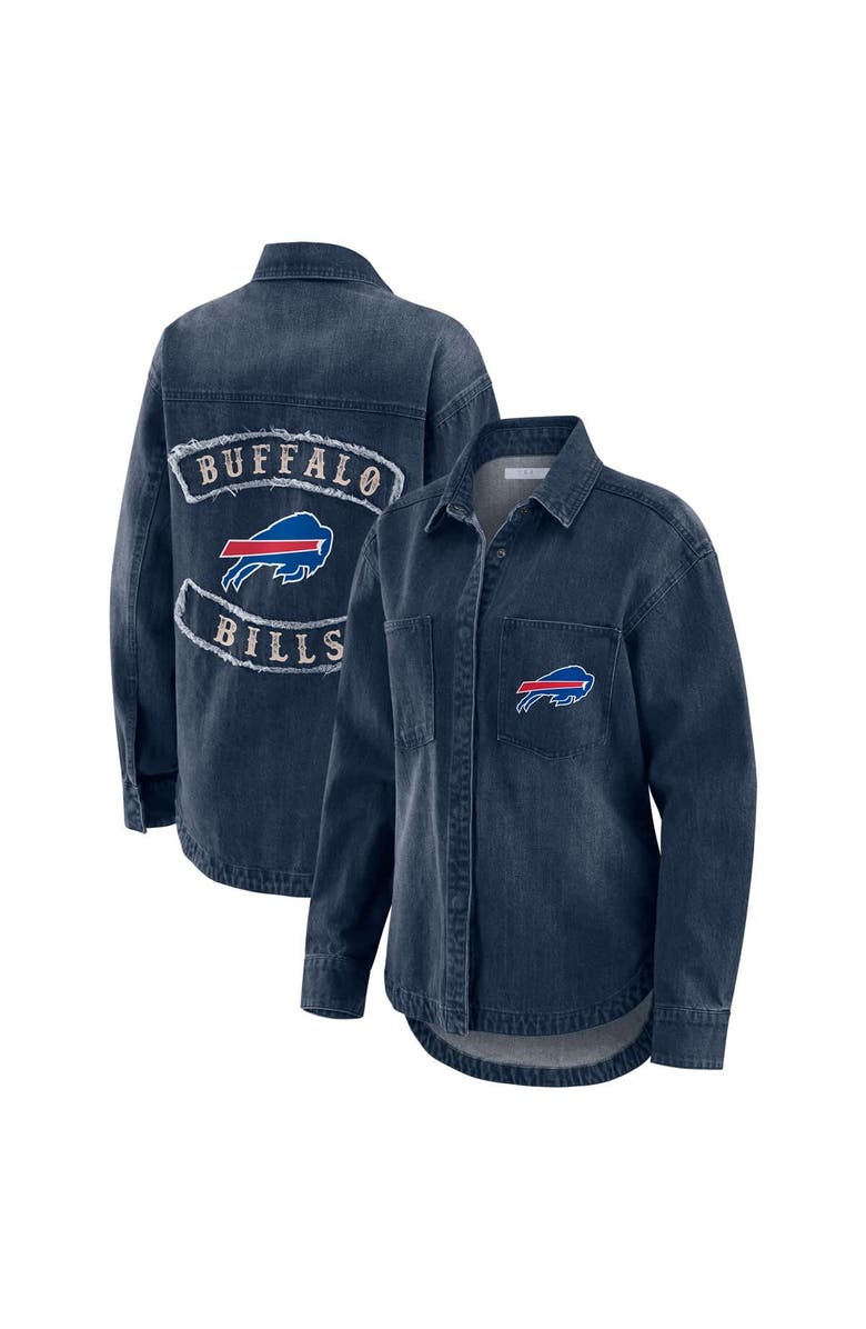WEAR by Erin Andrews Women's WEAR by Erin Andrews Denim Buffalo Bills Washed Oversized Denim Full-Snap Shacket, Main, color, Denim