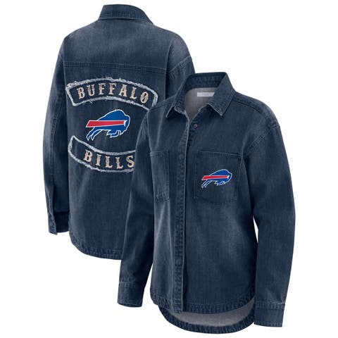 Women's WEAR by Erin Andrews Denim Buffalo Bills Washed Oversized Denim Full-Snap Shacket