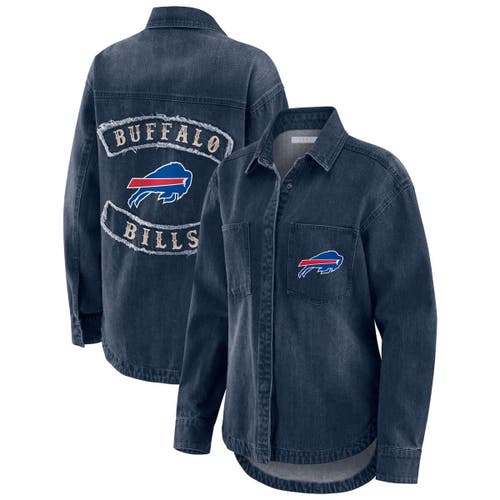 Wear By Erin Andrews Denim Buffalo Bills Washed Oversized Denim Full-snap Shacket In Blue