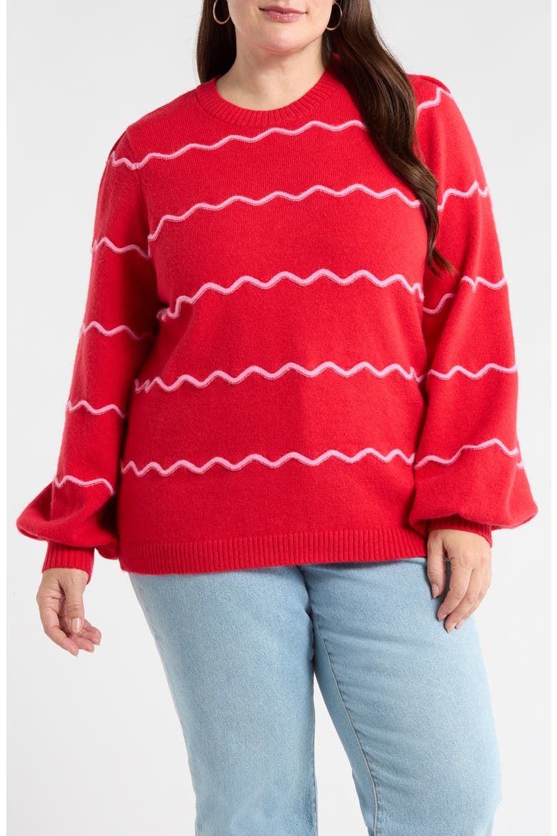 Maeverly Wavy Stripe Sweater, Main, color, RED-FUCHSIA