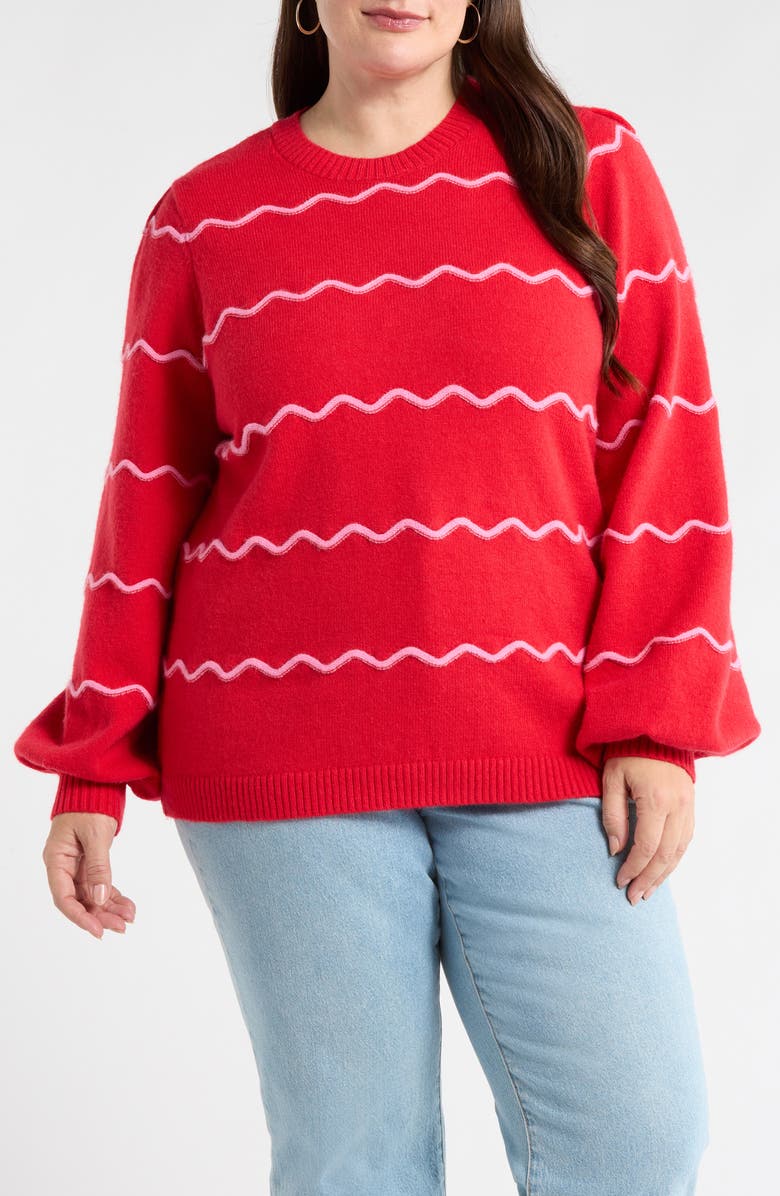 SUGARLIPS Maeverly Wavy Stripe Sweater, Main, color, Red-Fuchsia