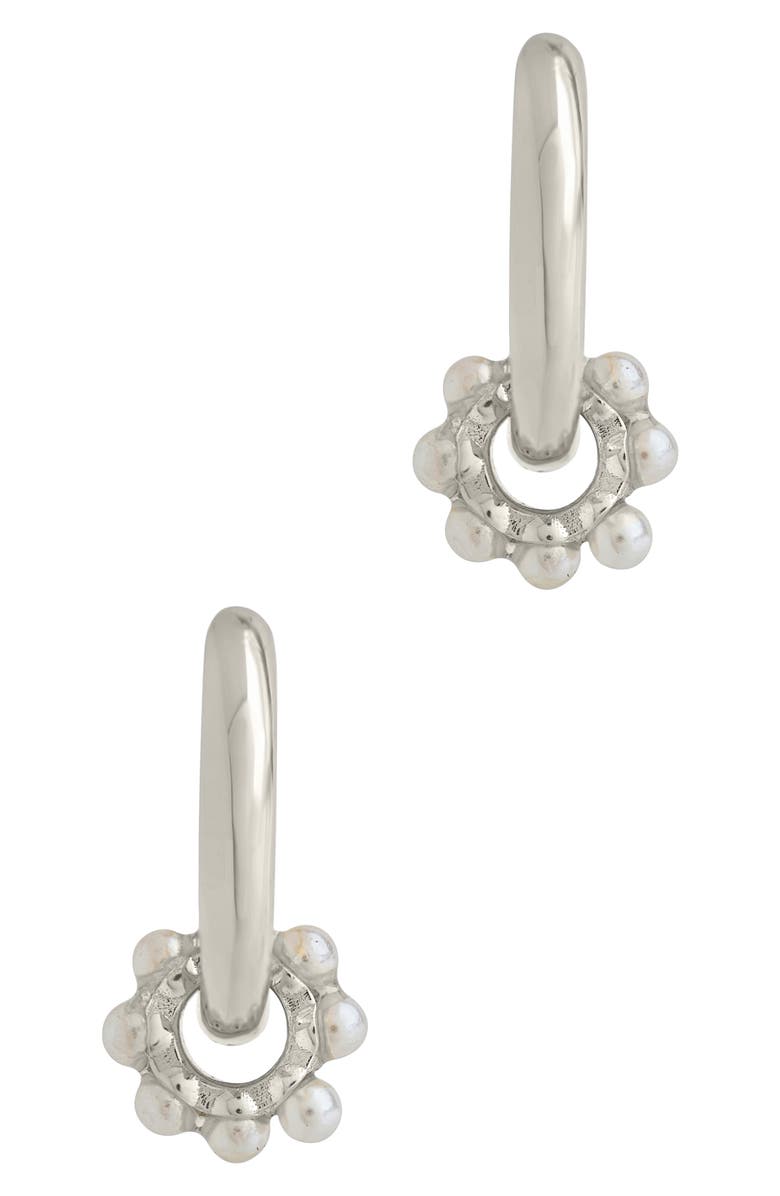 Sterling Forever Alana Imitation Pearl Huggie Hoop Earrings, Alternate, color,