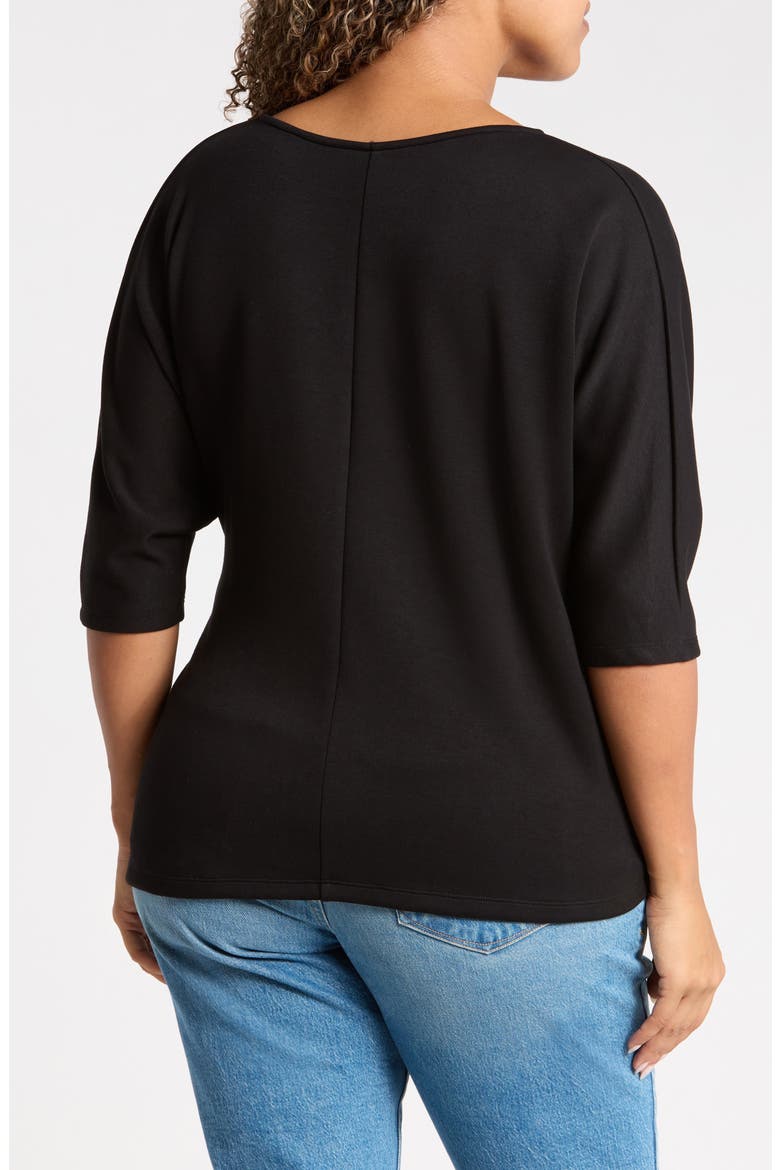 Side Tie Three-Quarter Sleeve Top, Alternate, color, BLACK
