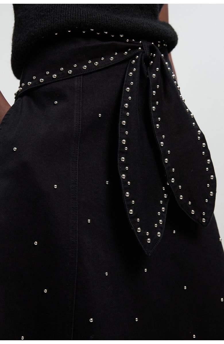 Karen Millen Studded Tie Belt Midi Skirt, Alternate, color, Black