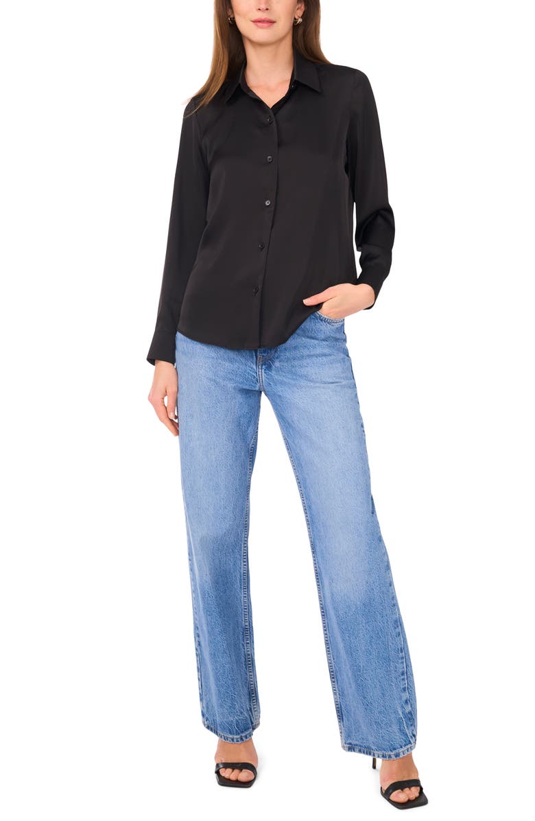 Vince Camuto Satin Long Sleeve Button-Up Shirt, Alternate, color, Rich Black