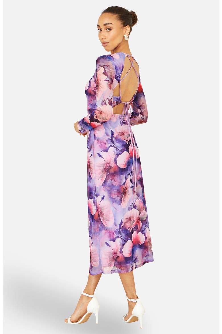 Tie Back Mesh Midi Dress, Alternate, color, Purple