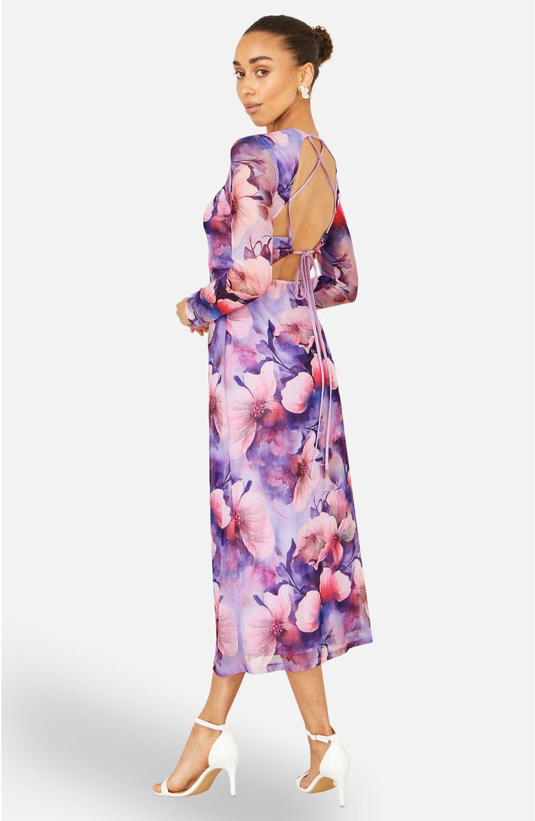 Yumi Tie Back Mesh Midi Dress, Alternate, color, Purple