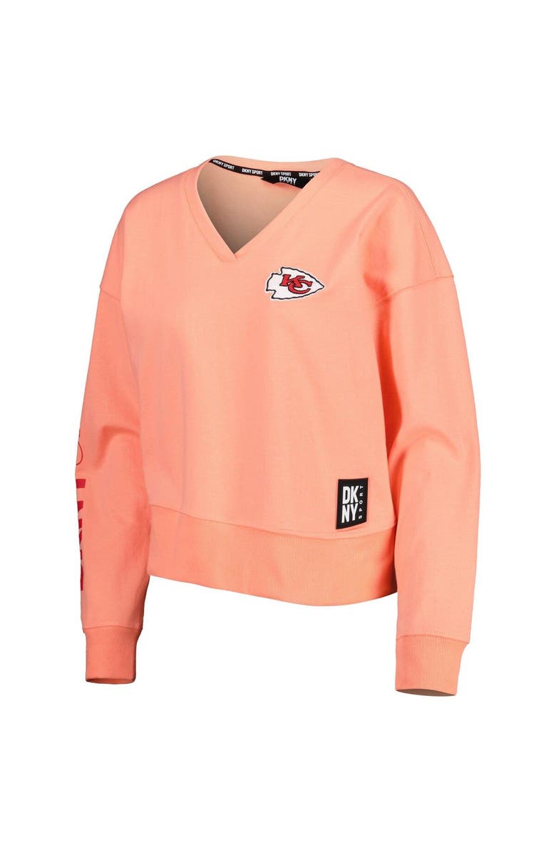 DKNY SPORT Women's DKNY Sport White Las Vegas Raiders Lily V-Neck Pullover Sweatshirt, Alternate, color, Coral