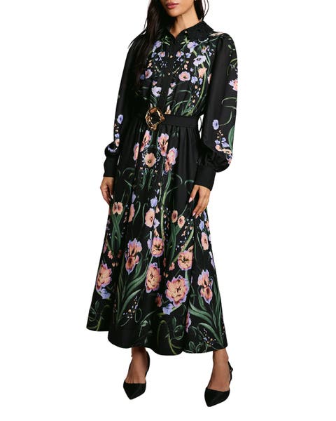 Lace Trim Printed Shirt Dress
