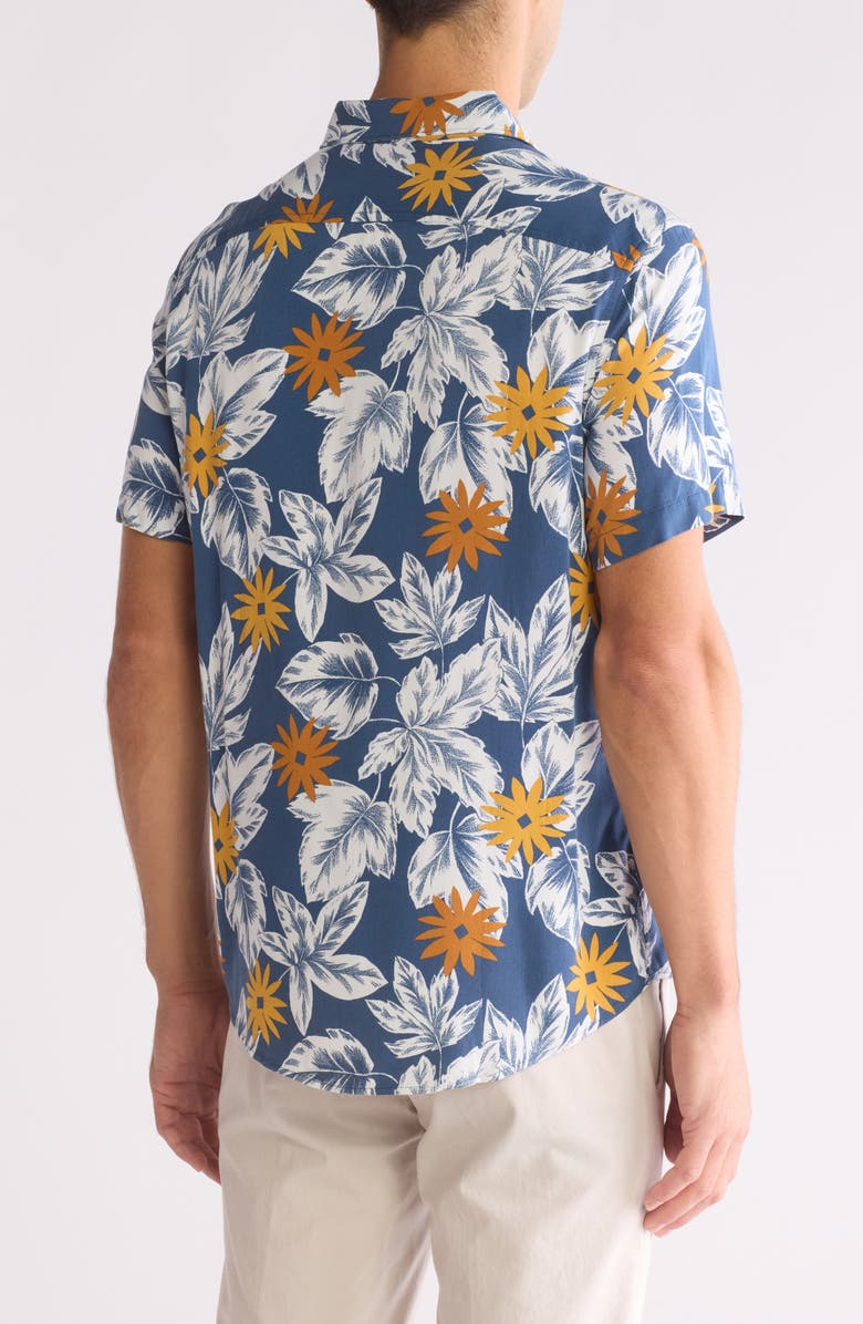 Original Penguin Floral Short Sleeve Button-Up Shirt, Alternate, color, Sargasso Sea