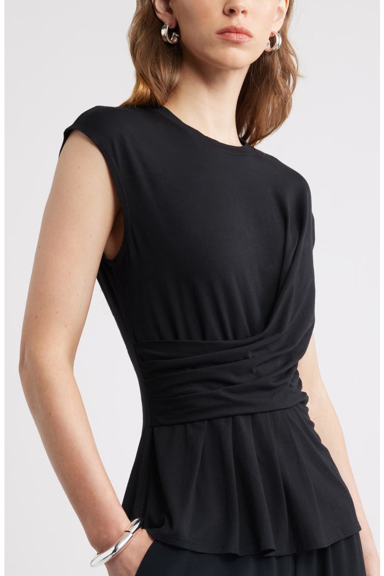 Draped Cap Sleeve Peplum Top, Alternate, color, BLACK