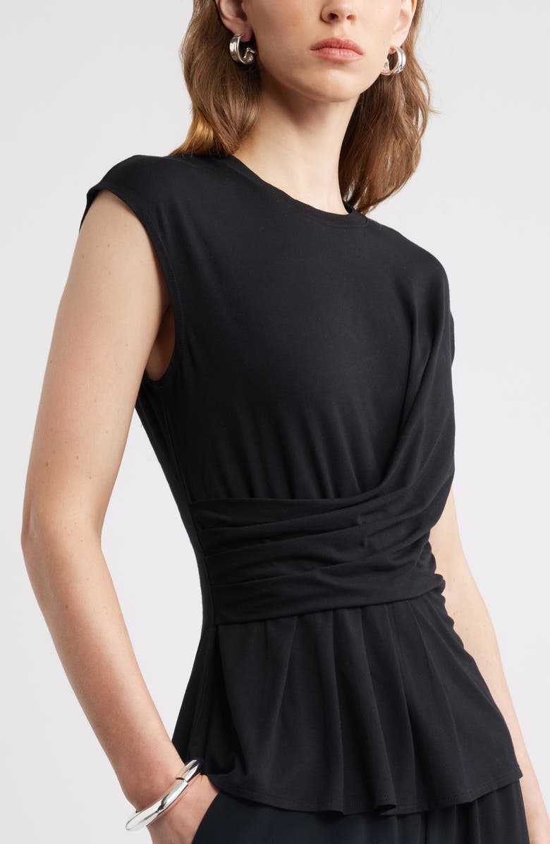 Nordstrom Draped Cap Sleeve Peplum Top, Alternate, color, Black