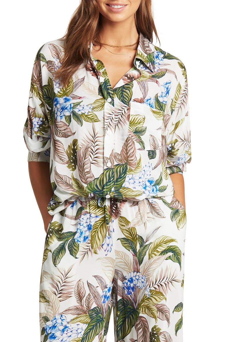 Beach Cover-Up Shirt, Main, color, WHITE