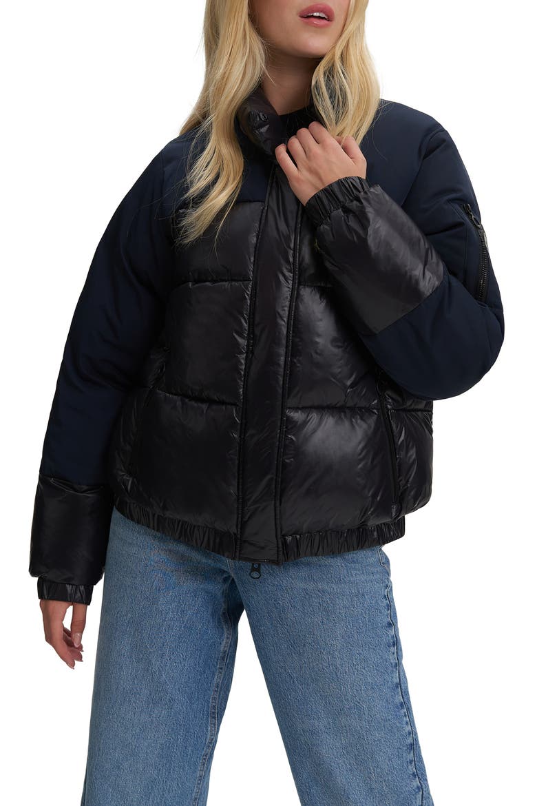 Juniper Mixed Media Puffer Jacket, Main, color, BLACK